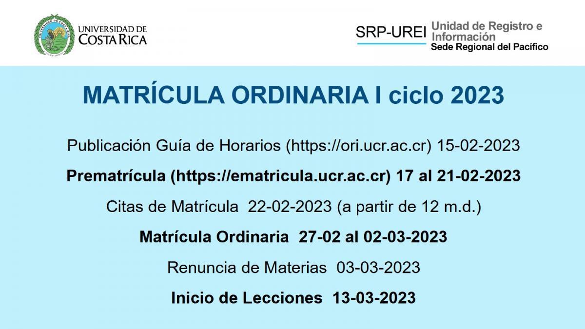 Matricula ordinaria I ciclo 2023